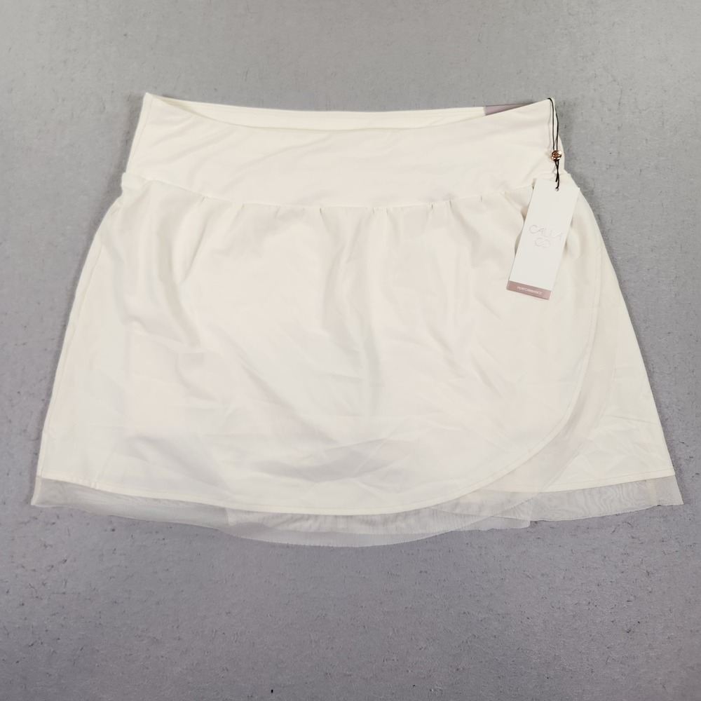 Calia Women's Light Cream Mesh Pieced High Rise Performance Skort Size L NWT